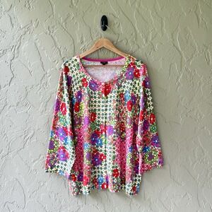 Talbots Women Size 3X Multicolor 3/4 Sleeves Floral Cotton Cardigan Sweater NWOT